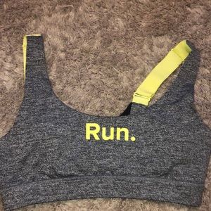 Forever 21 gray and yellow sports bra.